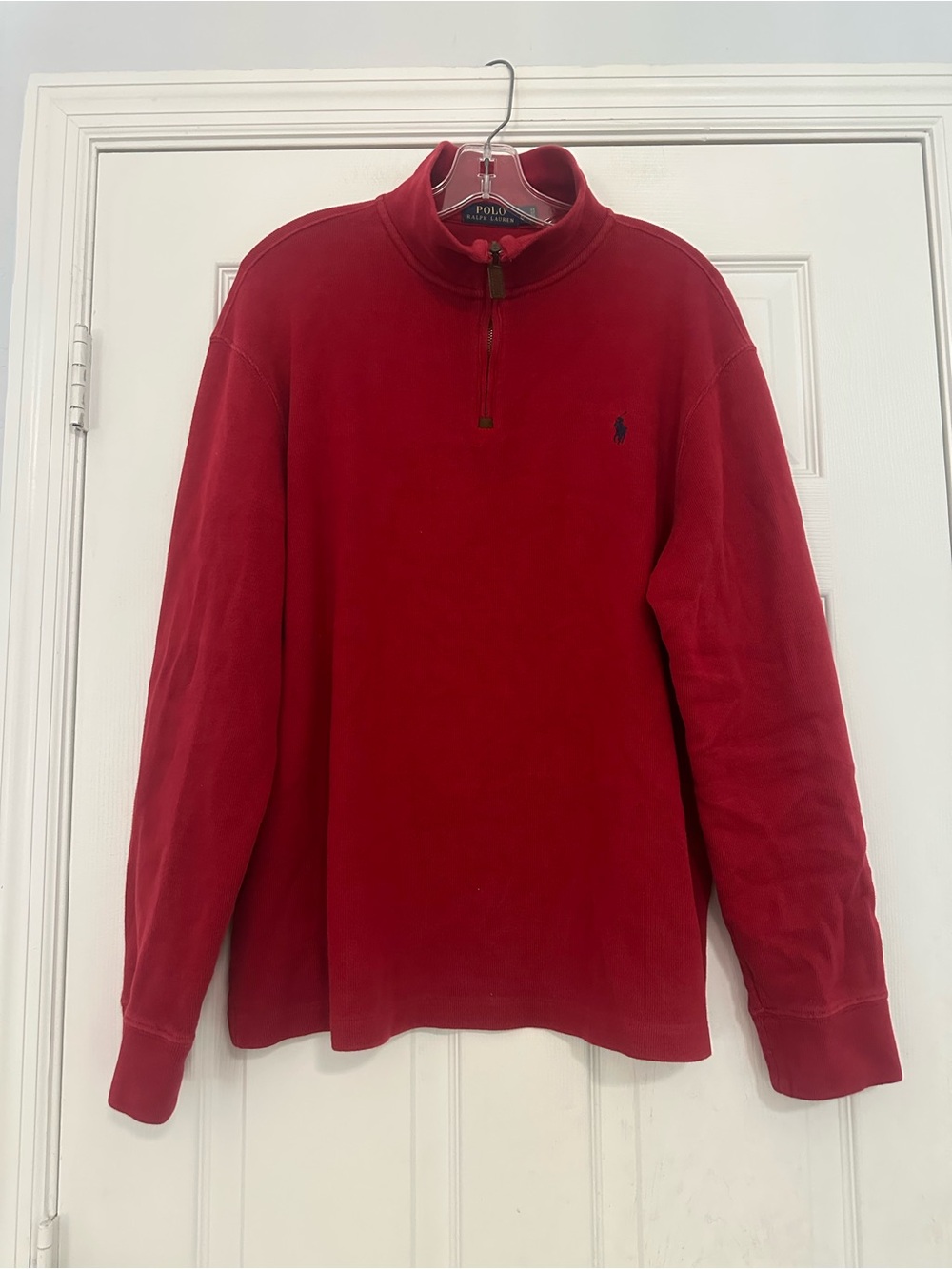 Polo Ralph Lauren 1/4 Zip Pullover Mens Red Rib Soft Brushed Cotton Large